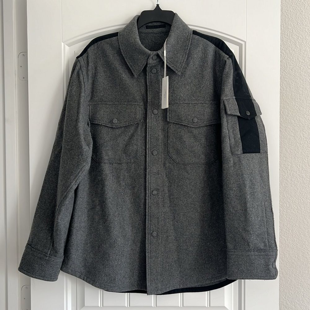 Helmut Lang Flannel Shirt in Grey Melange, NWT, Size M